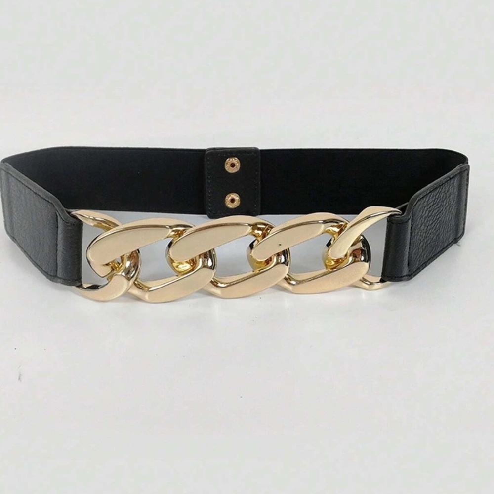 Luxe Vegan Leather Chain Snap Button Belt - Picture 3 of 6
